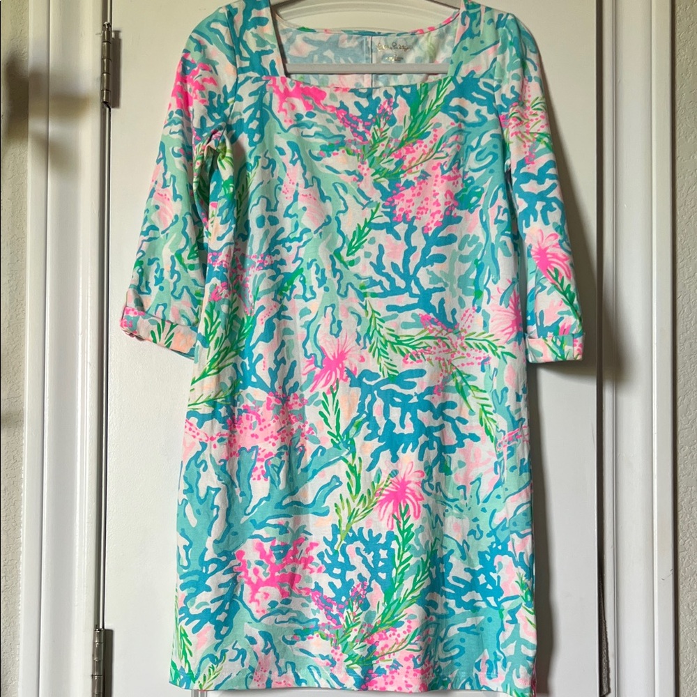 Lilly Pulitzer Aqua, Pink & Green Coral-Print Mini Dress